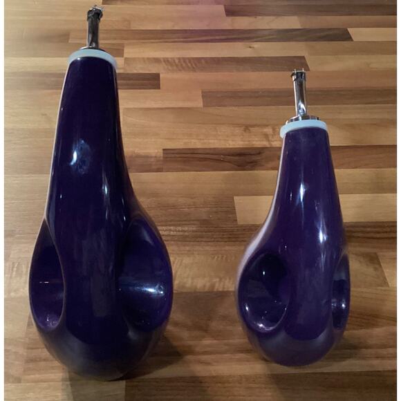 Rachel Ray Olive Oil Vinegar Dispensers Stoneware Eggplant Purple Set Of 2 - Picture 5 of 7